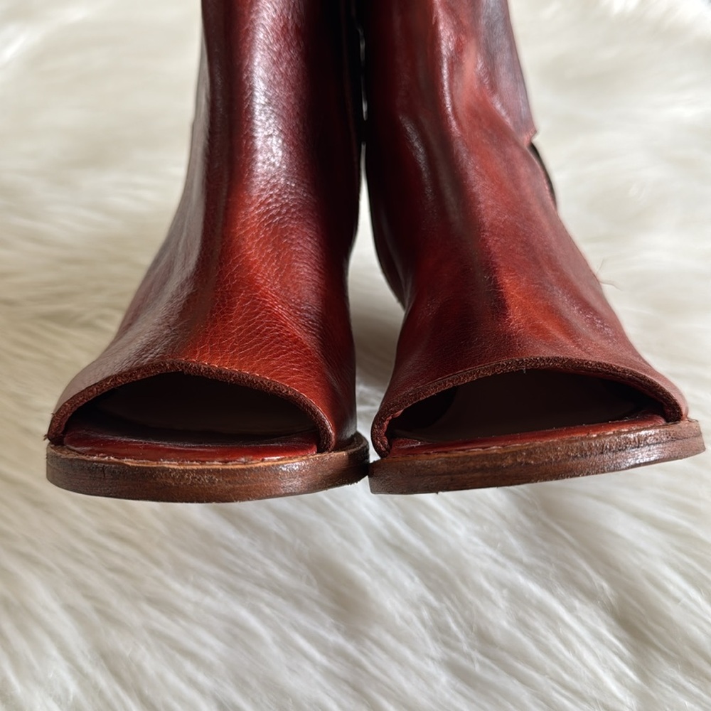 Bed Stu Angelique Leather Back Lace Peep Toe Booties In Cranberry Size 8.5 - Picture 5 of 16